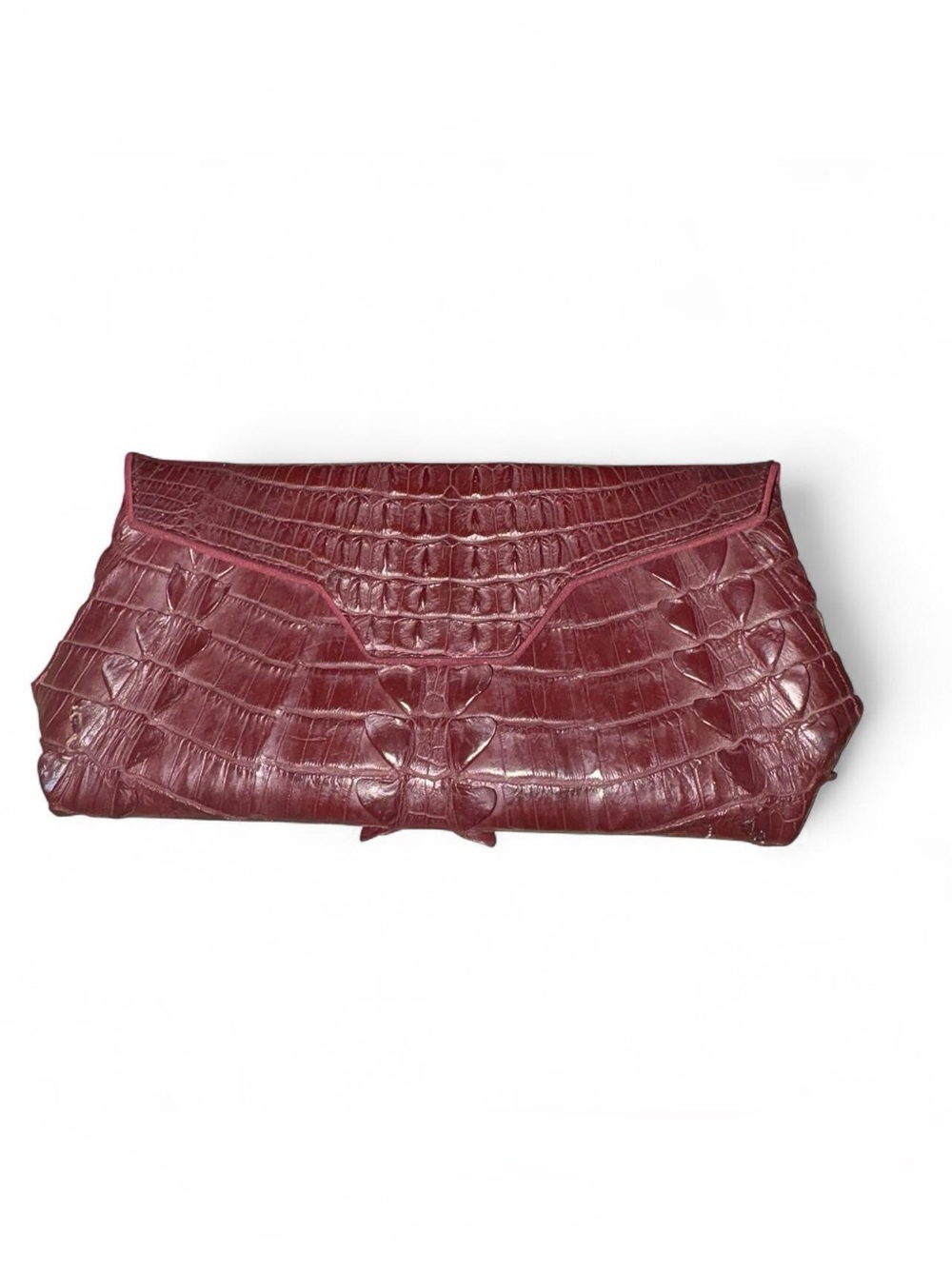Raven Kauffman Everyday Exotics Faux Brown crocodile skin texture clutch purse